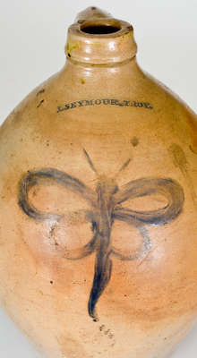 Rare I. SEYMOUR / TROY, New York Stoneware Jug w/ Cobalt Dragonfly Decoration