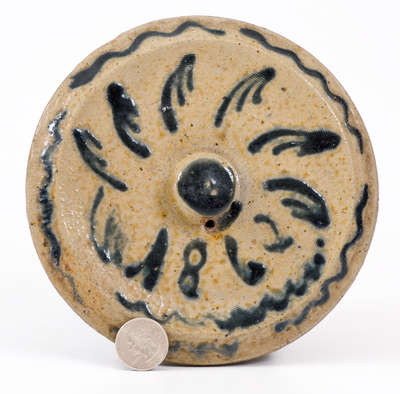 Stoneware Lid w/ Elaborate Cobalt Decoration, Dated 1862