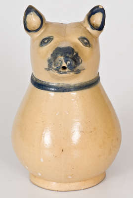 Rare Stoneware Dog s Head Pitcher, Stamped 