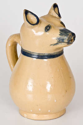 Rare Stoneware Dog s Head Pitcher, Stamped 