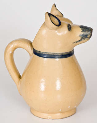 Rare Stoneware Dog s Head Pitcher, Stamped 