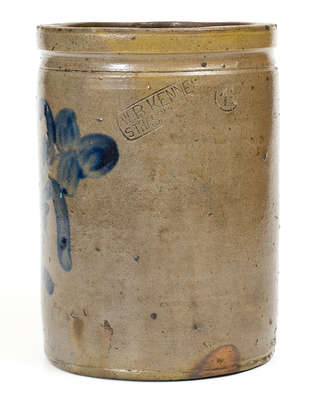 W.B. KENNER / STRASBURG, VA Stoneware Jar w/ Cobalt Clover Decoration