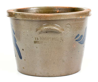 J.M. HICKERSON / STRASBURG, VA Stoneware Pan w/ Cobalt Floral Decoration