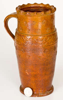 Rare Glazed Redware Mug, Stamped HF (Henry Fare, Berks County, PA, c1861-88)