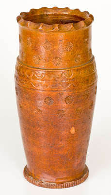 Rare Glazed Redware Mug, Stamped HF (Henry Fare, Berks County, PA, c1861-88)