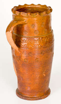 Rare Glazed Redware Mug, Stamped HF (Henry Fare, Berks County, PA, c1861-88)