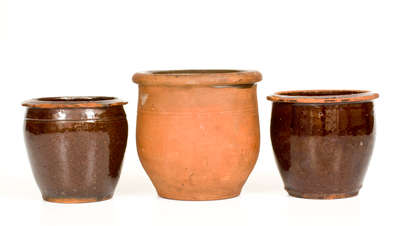 Three Signed Redware Jars, Mid-Atlantic origin, second half 19th century