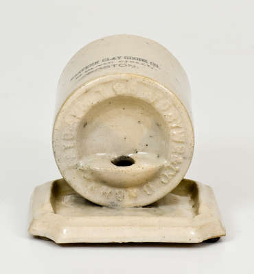 Rare Miniature Stoneware Chicken Waterer w/ Boston Advertising, MADE BY W.R. & CO. / AKRON, O.