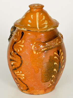 Rare Alamance County, NC Slip-Decorated Redware Sugar Jar with Lid, possibly Solomon Loy