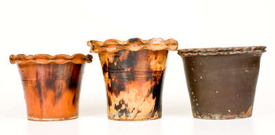 Three Glazed Redware Flowerpots, Maryland origin