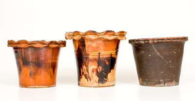 Three Glazed Redware Flowerpots, Maryland origin