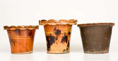 Three Glazed Redware Flowerpots, Maryland origin