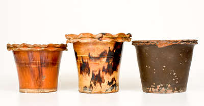 Three Glazed Redware Flowerpots, Maryland origin