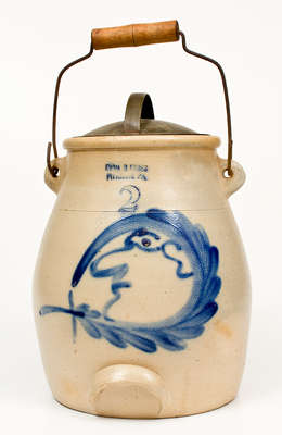 Exceptional EVAN R. JONES / PITTSTON, PA Stoneware Batter Pail w/ Man-in-the-Moon Decoration