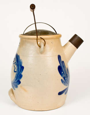 Exceptional EVAN R. JONES / PITTSTON, PA Stoneware Batter Pail w/ Man-in-the-Moon Decoration