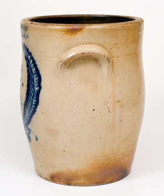 2 Gal. JOHN BURGER / ROCHESTER Stoneware Jar w/ Bold Cobalt Wreath Decoration