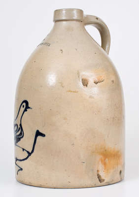 2 Gal. WHITES UTICA Stoneware Jug w/ Bird Decoration