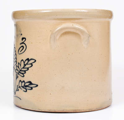 3 Gal. J. BURGER / ROCHESTER, NY Stoneware Crock w/ Slip-Trailed Foliate Decoration