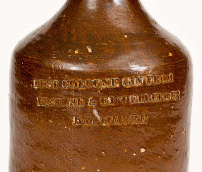 Extremely Rare Stoneware Bottle: BEST COLOGNE GIN FROM / ERSKINE & EICHELBERGER / BALTIMORE