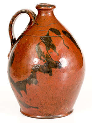 New England Redware Jug w/ Manganese Decoration