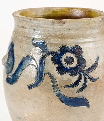 Rare J. REMMEY / MANHATTAN WELLS, NY Stoneware Crock w/ Elaborate Incised Floral Decoration