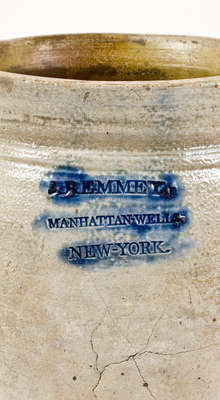 Rare J. REMMEY / MANHATTAN WELLS, NY Stoneware Crock w/ Elaborate Incised Floral Decoration
