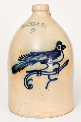 2 Gal. J. NORTON & CO. / BENNINGTON, VT Stoneware Jug w/ Bird Decoration