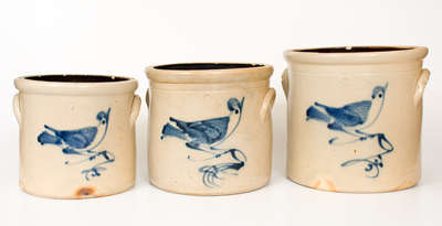Lot of Three: Rare Ballardvale, MA Graduated Series of Stoneware Bird Crocks