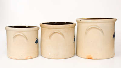 Lot of Three: Rare Ballardvale, MA Graduated Series of Stoneware Bird Crocks