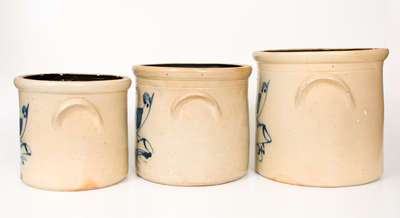 Lot of Three: Rare Ballardvale, MA Graduated Series of Stoneware Bird Crocks