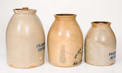 Lot of Three: Unusual Stoneware Snuff Jars w/ BYFIELD, MASS. Advertising