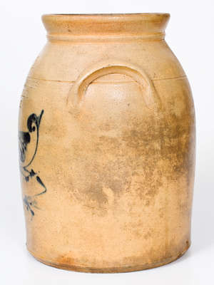 Unusual Stoneware Bird Jar w/ PORTLAND, ME Advertising, Ballardvale, MA origin