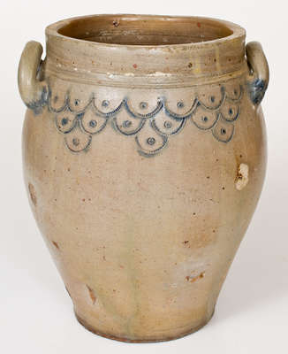 3 Gal. Manhattan Stoneware Jar w/ Impressed Fish Scale Decoration, c1800