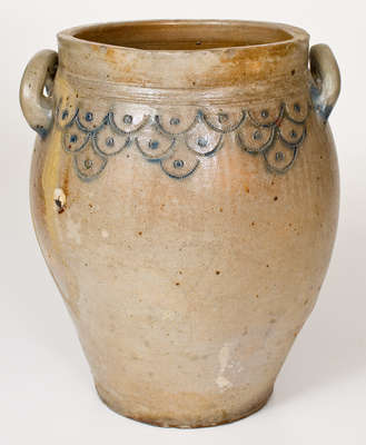 3 Gal. Manhattan Stoneware Jar w/ Impressed Fish Scale Decoration, c1800