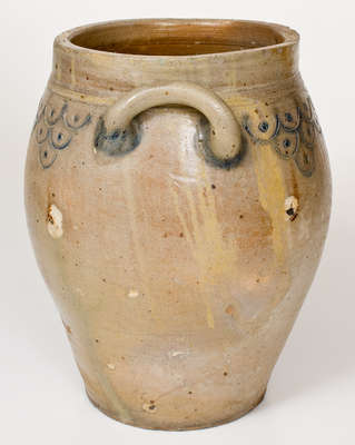 3 Gal. Manhattan Stoneware Jar w/ Impressed Fish Scale Decoration, c1800