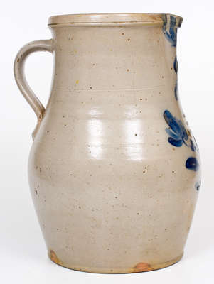 Rare 3 Gal. A. J. BUTTLER / NEW BRUNSWICK, NJ Stoneware Pitcher w/ Floral Decoration