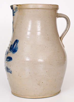 Rare 3 Gal. A. J. BUTTLER / NEW BRUNSWICK, NJ Stoneware Pitcher w/ Floral Decoration