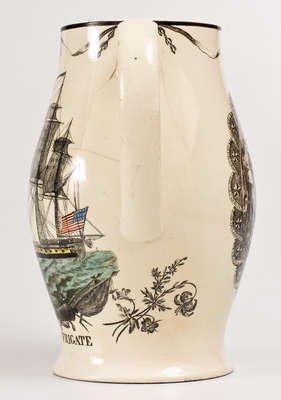 Rare Liverpool Creamware Pitcher w/ Patriotic Transfers (George Washington, Boston Frigate, Federal Eagle)