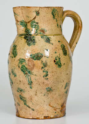 Rare BAECHER / WINCHESTER, VA Redware Pitcher w/ Elaborate Copper Slip Decoration