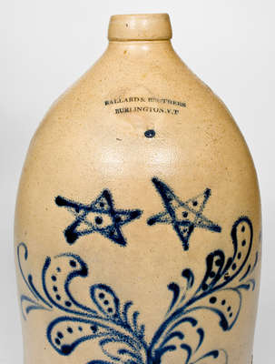 3 Gal. BALLARD & BROTHERS / BURLINGTON, VT Stoneware Jug w/ Slip-Trailed Stars