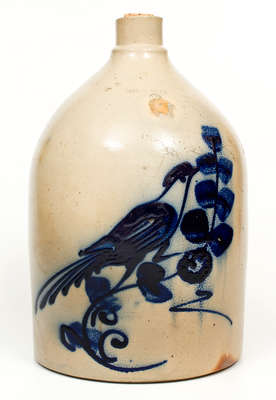 2 Gal. N.A. WHITE & SON / UTICA, NY Stoneware Jug w/ Bold Bird Decoration