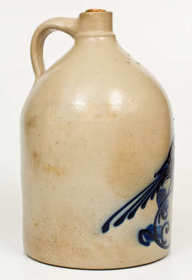 2 Gal. N.A. WHITE & SON / UTICA, NY Stoneware Jug w/ Bold Bird Decoration