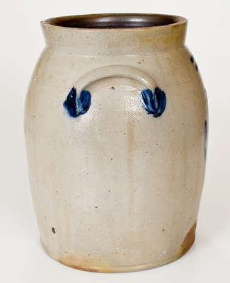 COWDEN & WILCOX / HARRISBURG, PA Stoneware Jar w/ Cobalt Leaf Decoration