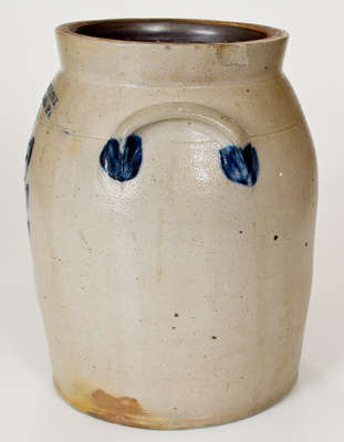 COWDEN & WILCOX / HARRISBURG, PA Stoneware Jar w/ Cobalt Leaf Decoration