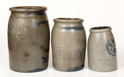 Lot of Three: Cobalt-Decorated Stoneware Jars, Greensboro, PA origin, circa 1875