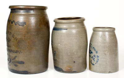 Lot of Three: Cobalt-Decorated Stoneware Jars, Greensboro, PA origin, circa 1875