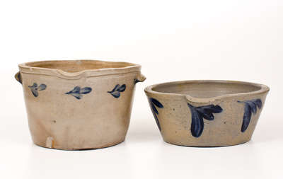 Two Cobalt-Decorated Stoneware Milkpans, Baltimore, MD origin