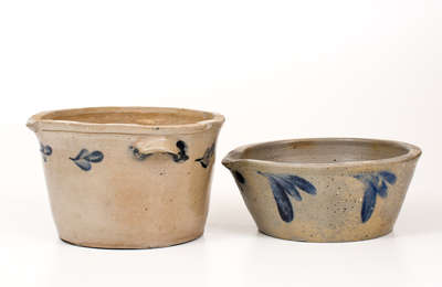 Two Cobalt-Decorated Stoneware Milkpans, Baltimore, MD origin