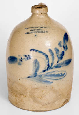 Scarce Four-Gallon Stoneware Jug w/ Charleston, SC Advertising, attrib. Nathan Clark, Jr., Athens, NY