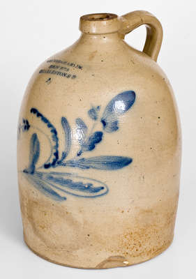 Scarce Four-Gallon Stoneware Jug w/ Charleston, SC Advertising, attrib. Nathan Clark, Jr., Athens, NY